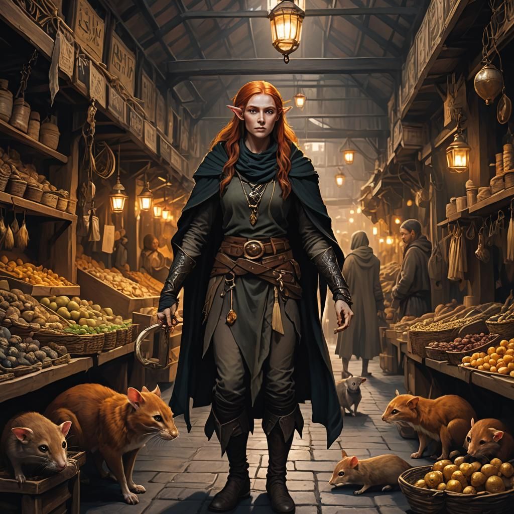 Elf Merchant in Dark Fantasy Style