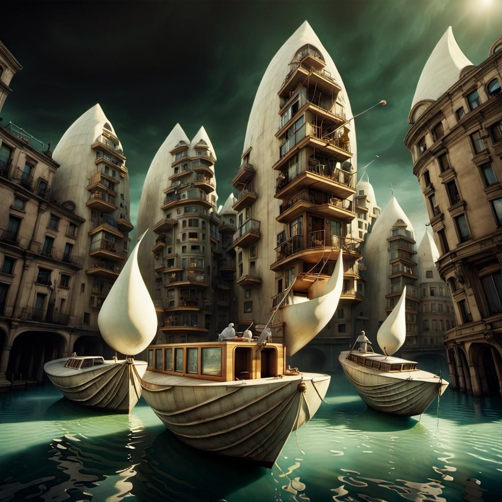 Magical Surrealist Boats of the Future in 3D
