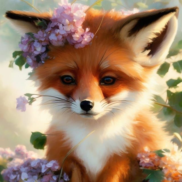 Floral Chibi Fox: Digital Illustration