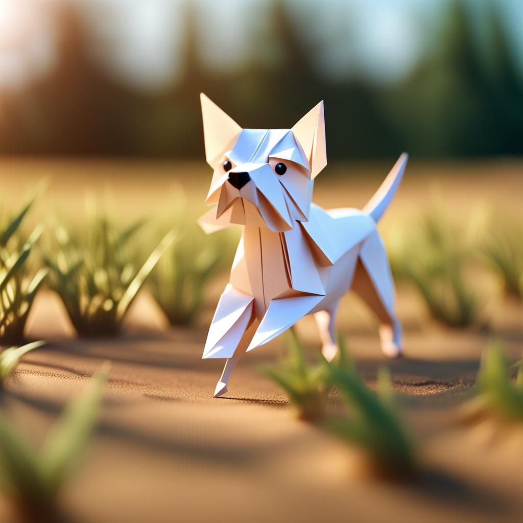 Origami Dog Running in Field Papercraft