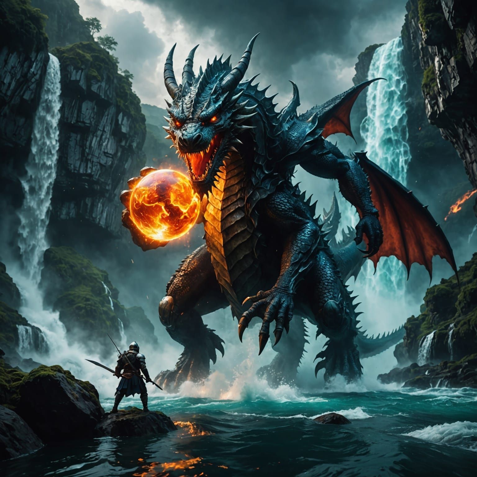 Underwater Dragon Knight Battle in Cinematic Style