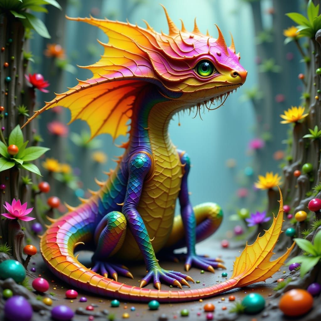 Mangosteen-Dragon Hybrid in Dreamy, Fantastical Style