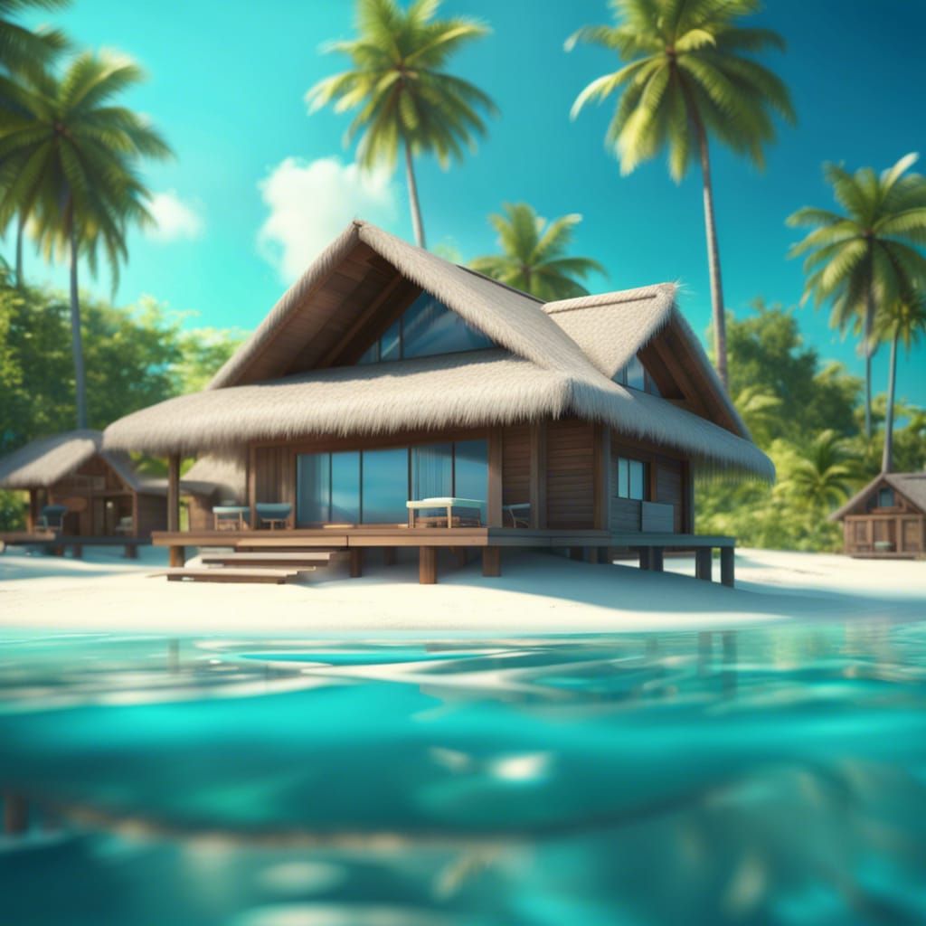 Serene Bungalow in Tahiti with Turquoise Water