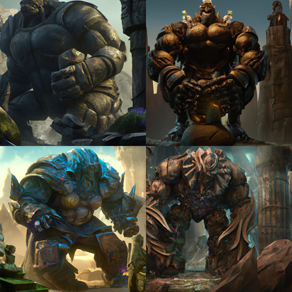 Epic Stone Golem in Dark Fantasy Style