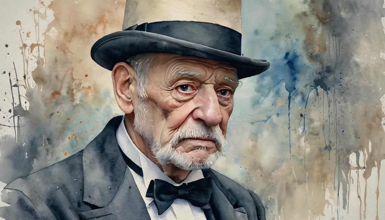 Elderly Gentleman's Watercolor Portrait in Muted Colors
