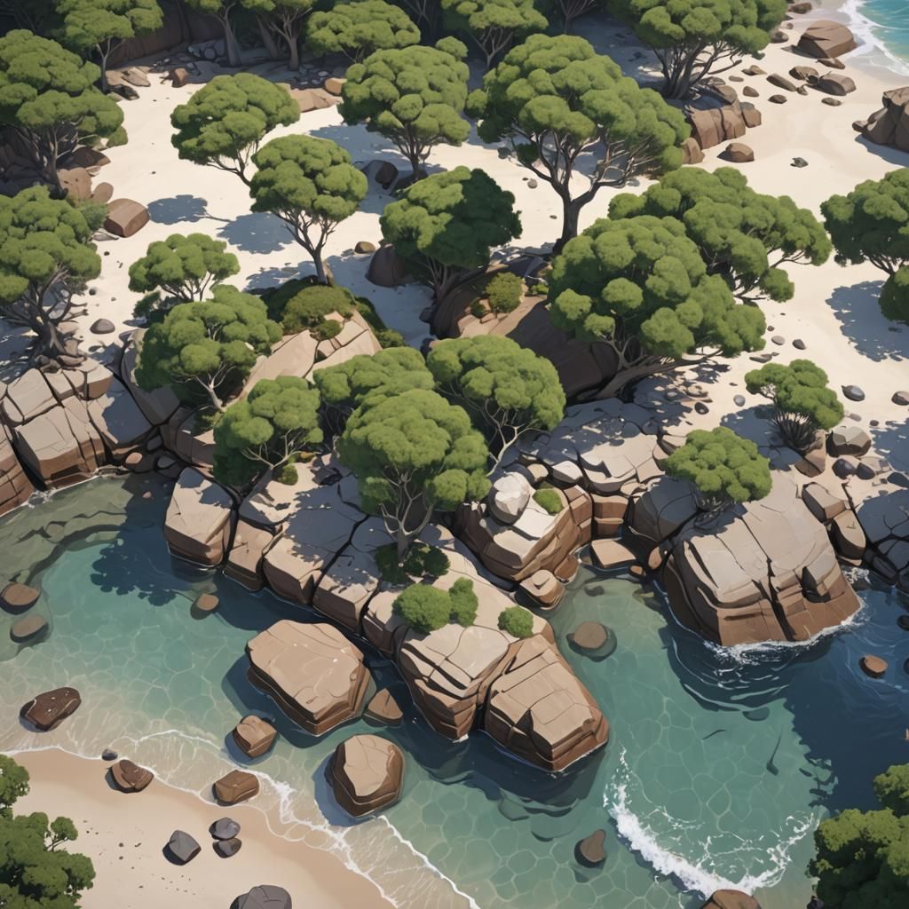 Beach Rock Pools: Detailed 3D Anime Art