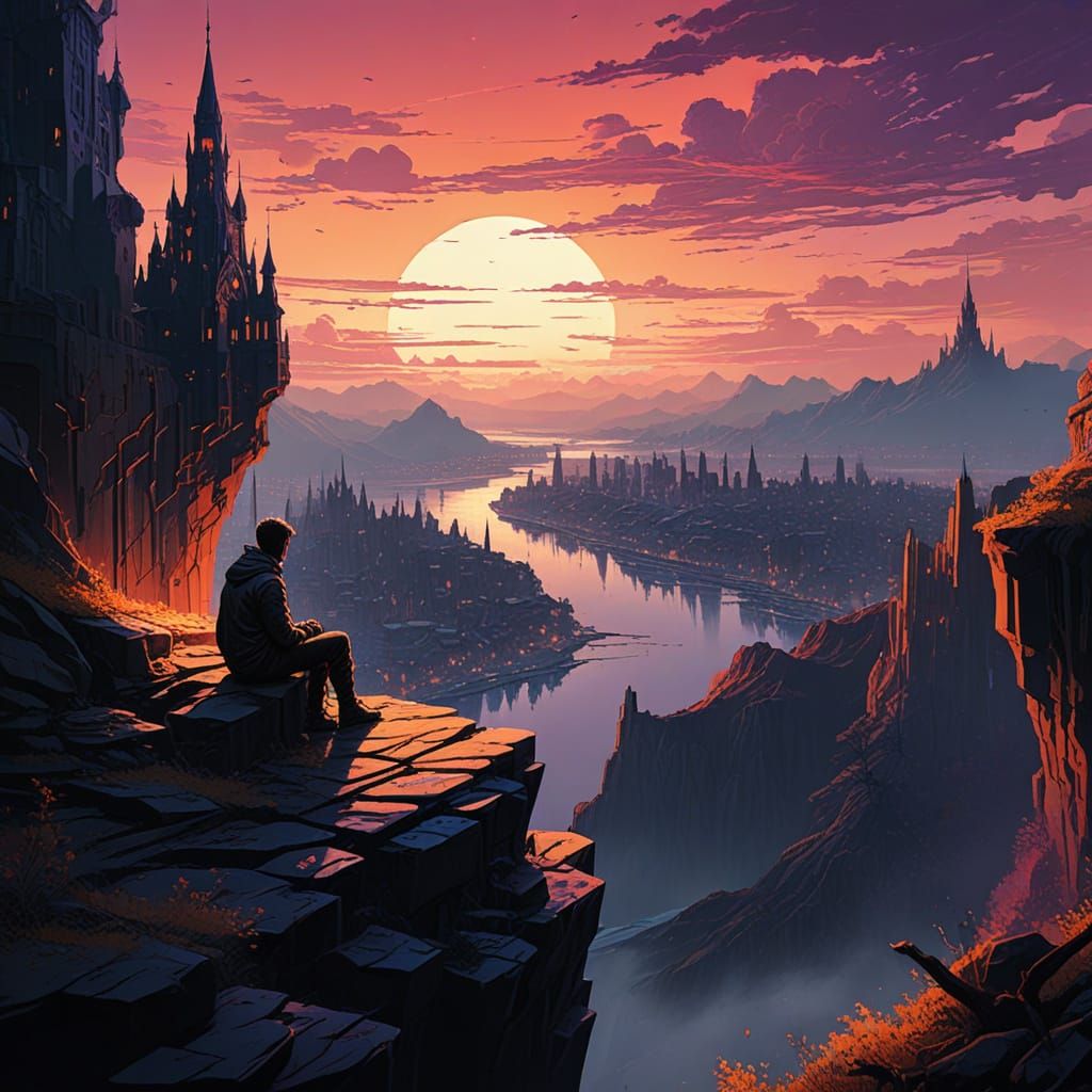 Sunset Cityscape with Neo-Gothic Majesty