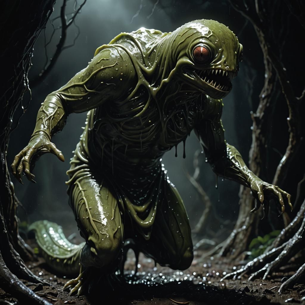 Humanoid Slug Emerges From Darkness: Hyperrealistic Horror A...