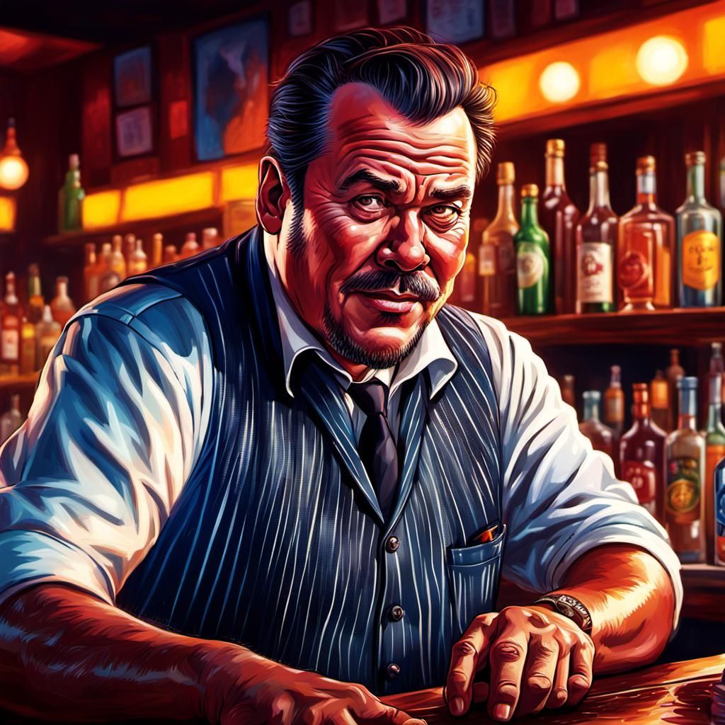 Hyperrealistic Bartender Concept Art with Rich Color Depth