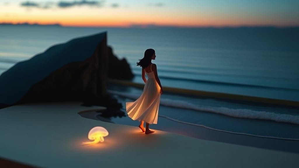 Twilight Beach Cove: 3D Paper Art Diorama