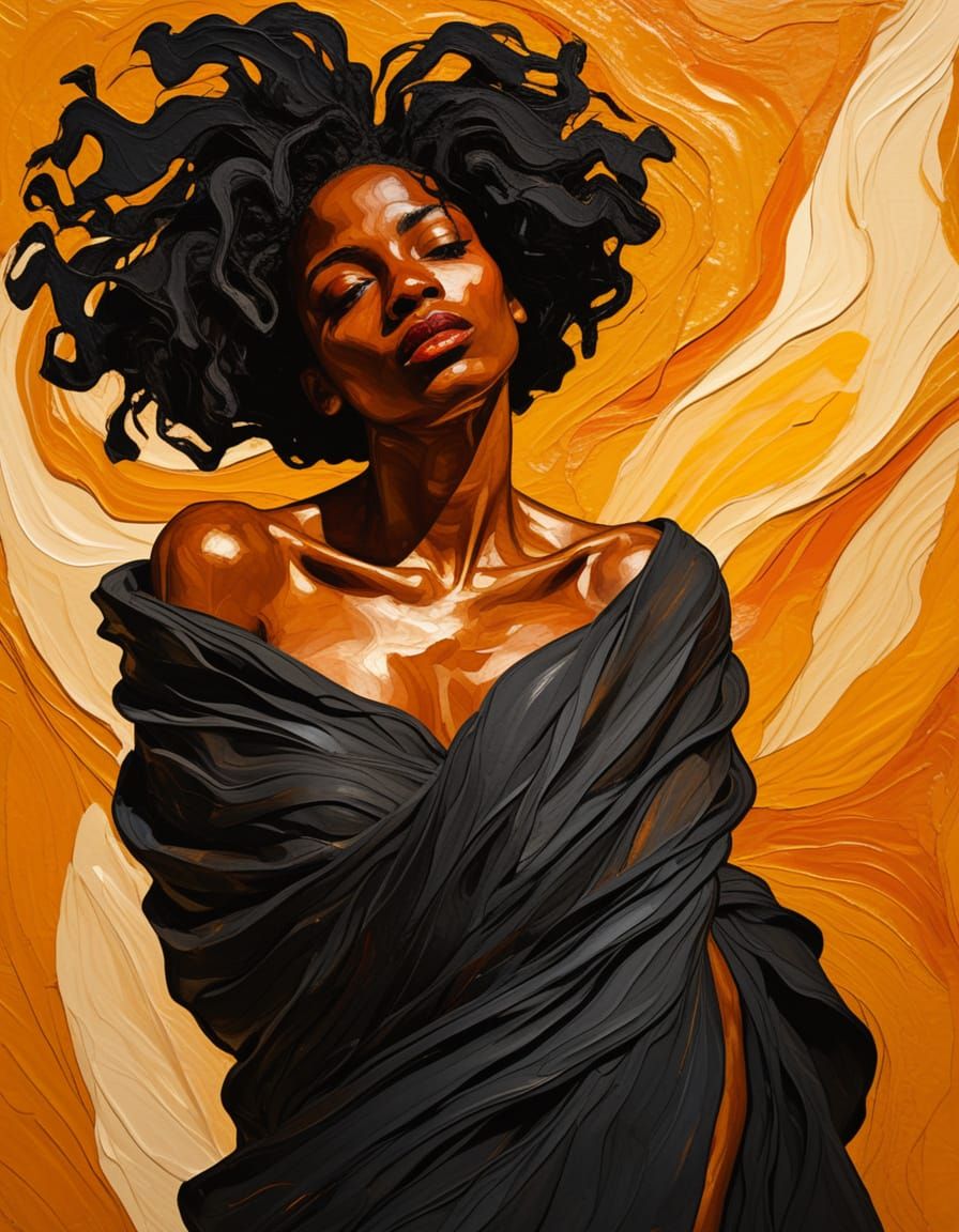 Black Woman in Expressionist Egon Schiele Style