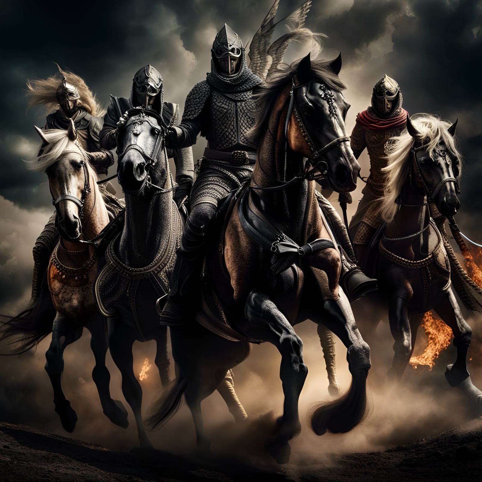 Hyperrealistic Four Horsemen of the Apocalypse