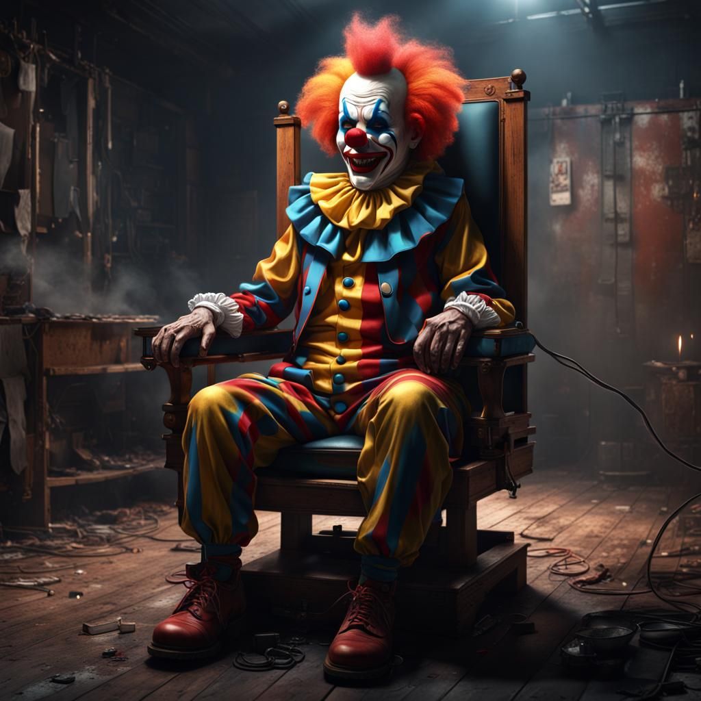 Clown in Electric Chair: Detailed Matte Painting