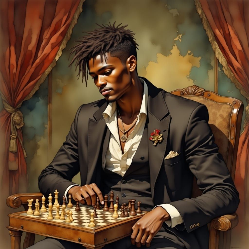 Elegant Chess Player in Traditional Digital Art Style