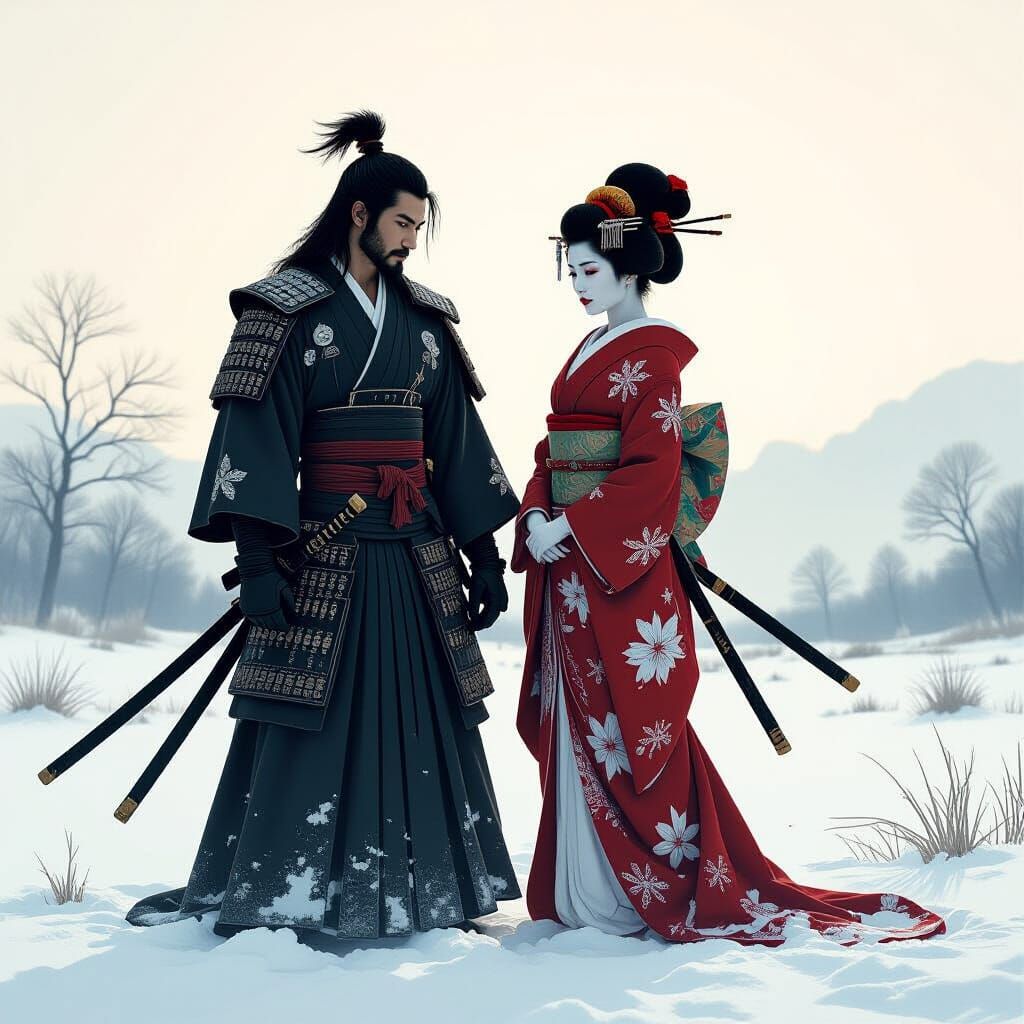 Samurai and Geisha on a Desolate Battlefield