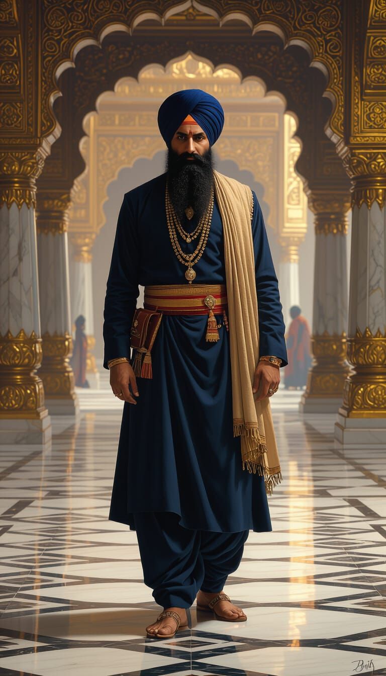 Sikh Leader in Golden Temple: Hyperrealistic Portrait