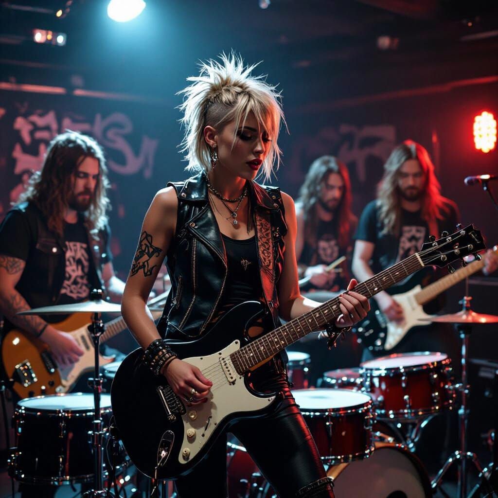 Punk Band Performance in Grungy Rehearsal Room