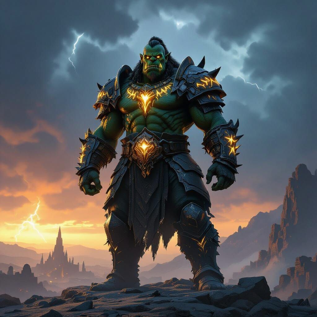 Ancient Orc Chieftain Overlooks Ruined City