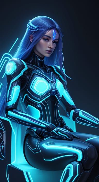 Meta AI Goddess on Throne in Neon Style