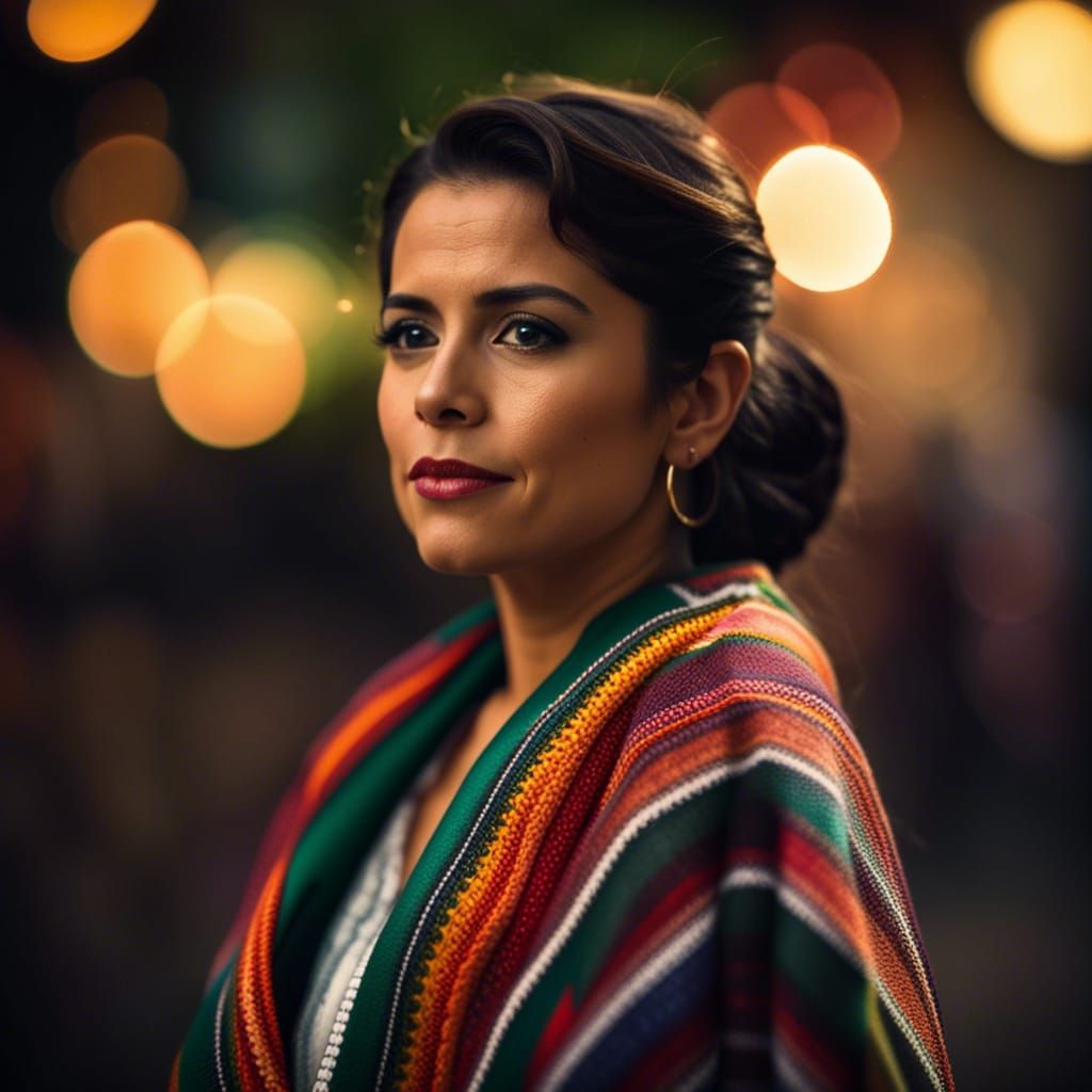 A Mexican woman wearing a Mexican shawl