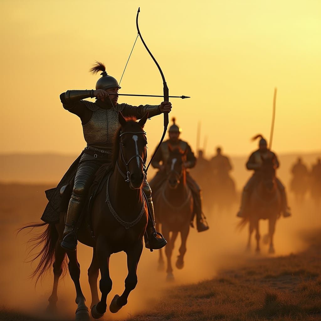 Mongol Warrior Charging Across the Steppe