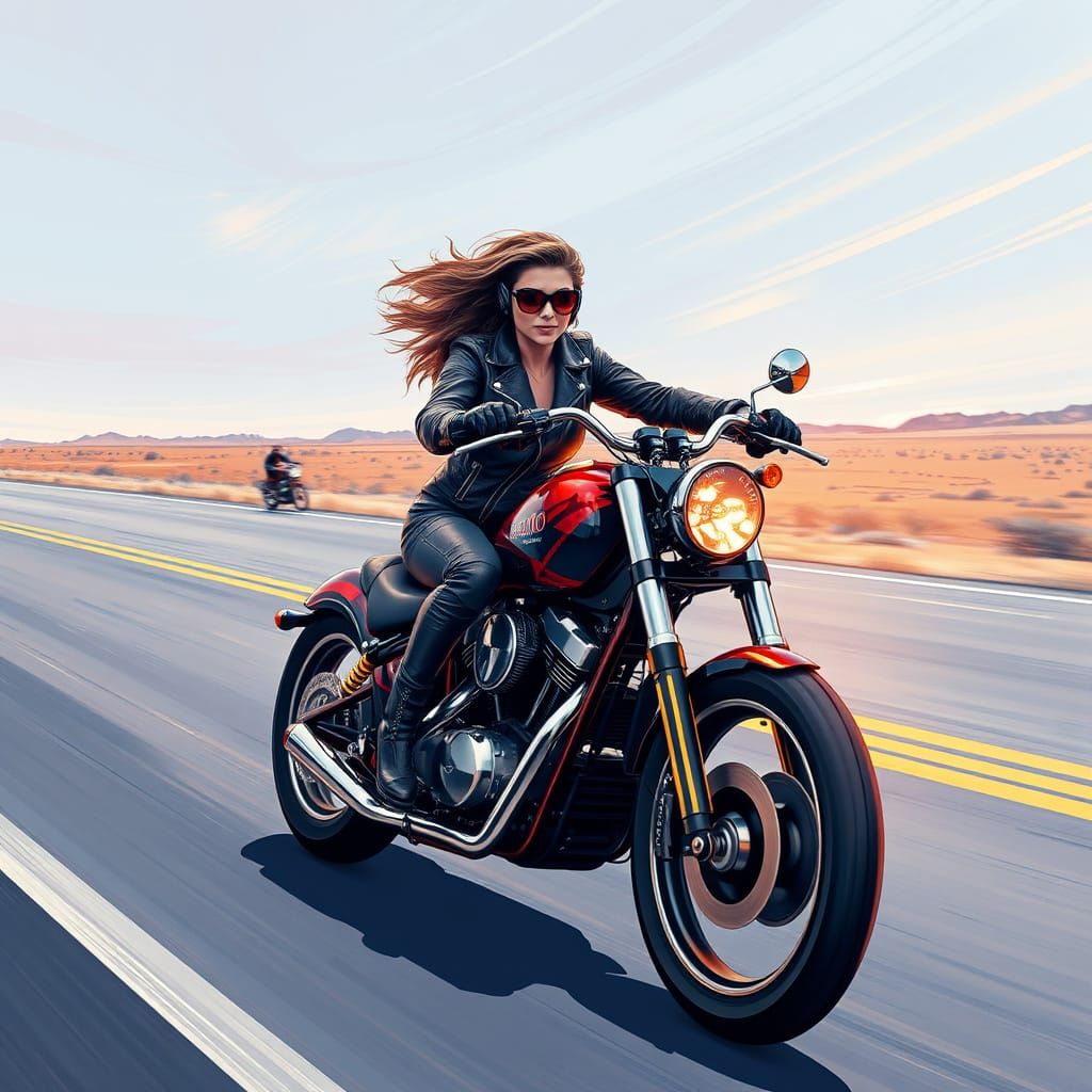 Biker Woman on Custom Chopper: Futuristic Illustration