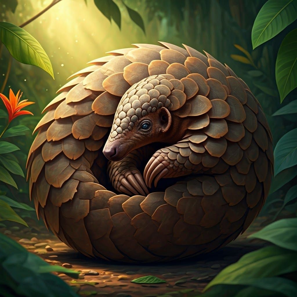 Pangolin in Forest, Realistic Wildlife Illustration