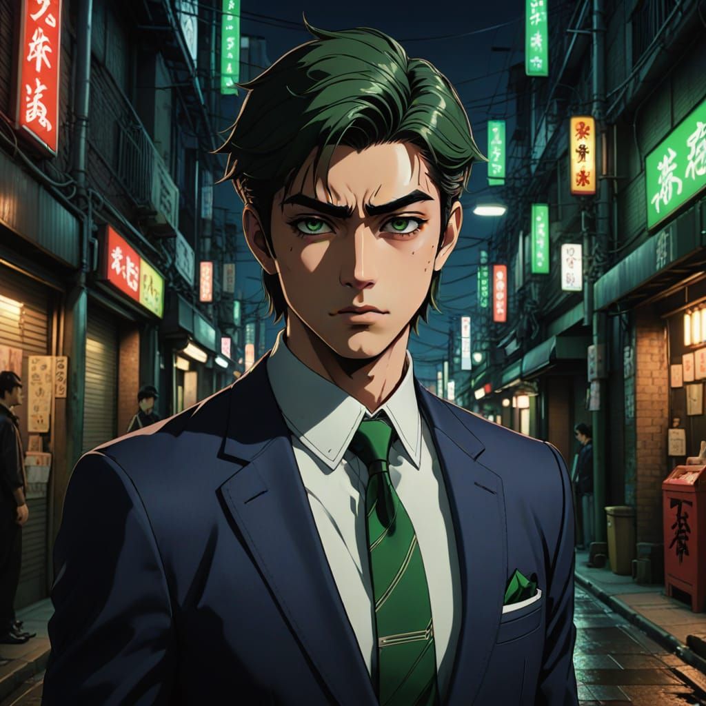 Sleek Alleyway Encounter in Neon-Lit Style