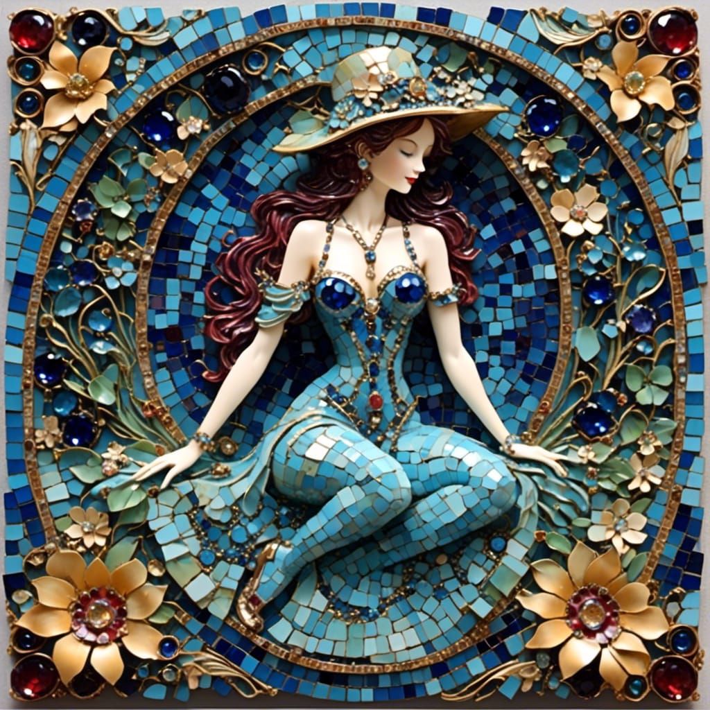 Gemstone Woman Silhouette in Retro Mosaic Style
