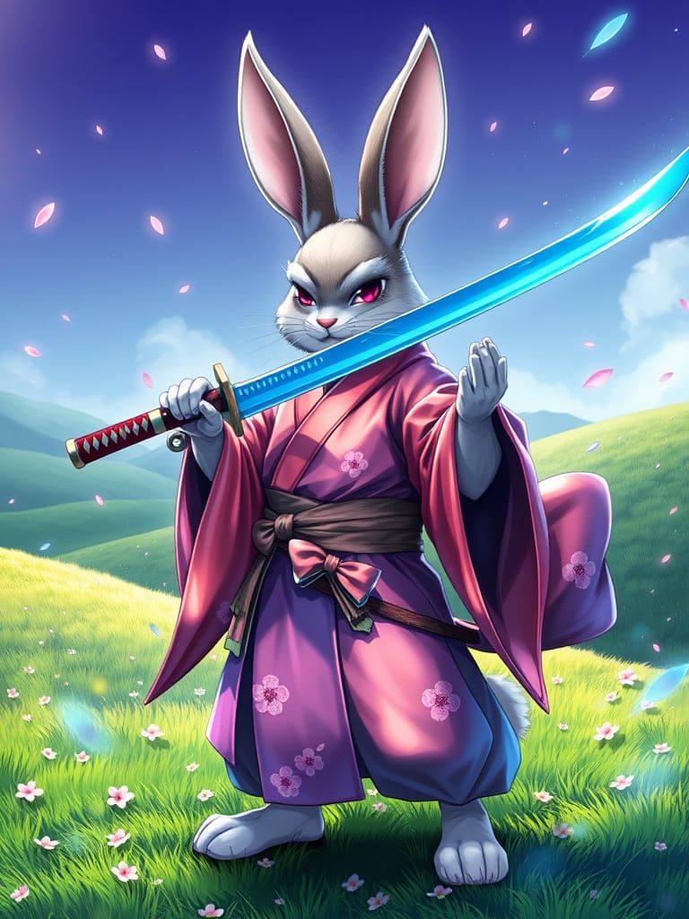 Easter Bunny Samurai in Vibrant Anime Style