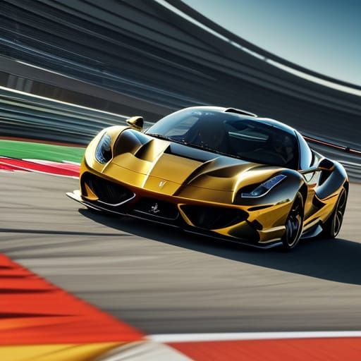 Ferrari Races On Track in Hyperrealistic Splash Art