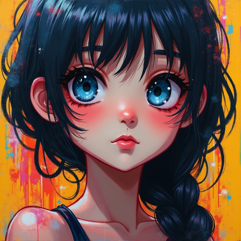 Pretty Girl with Blue Eyes and Dark Blue Hair in Splash Art ...
