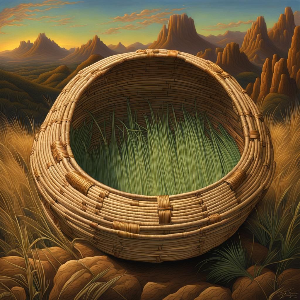 Detailed Sweetgrass Basket: Matte Painting with Dynamic Ligh...