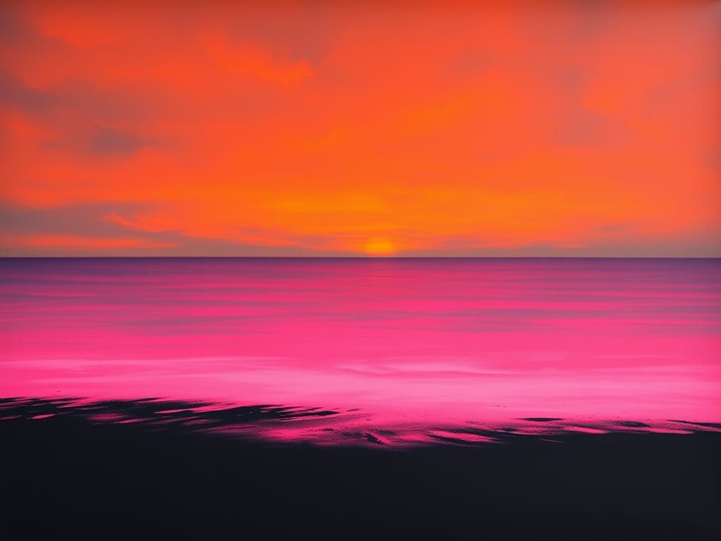 Abstract Seascape with Orange Sky and Pink Ocean