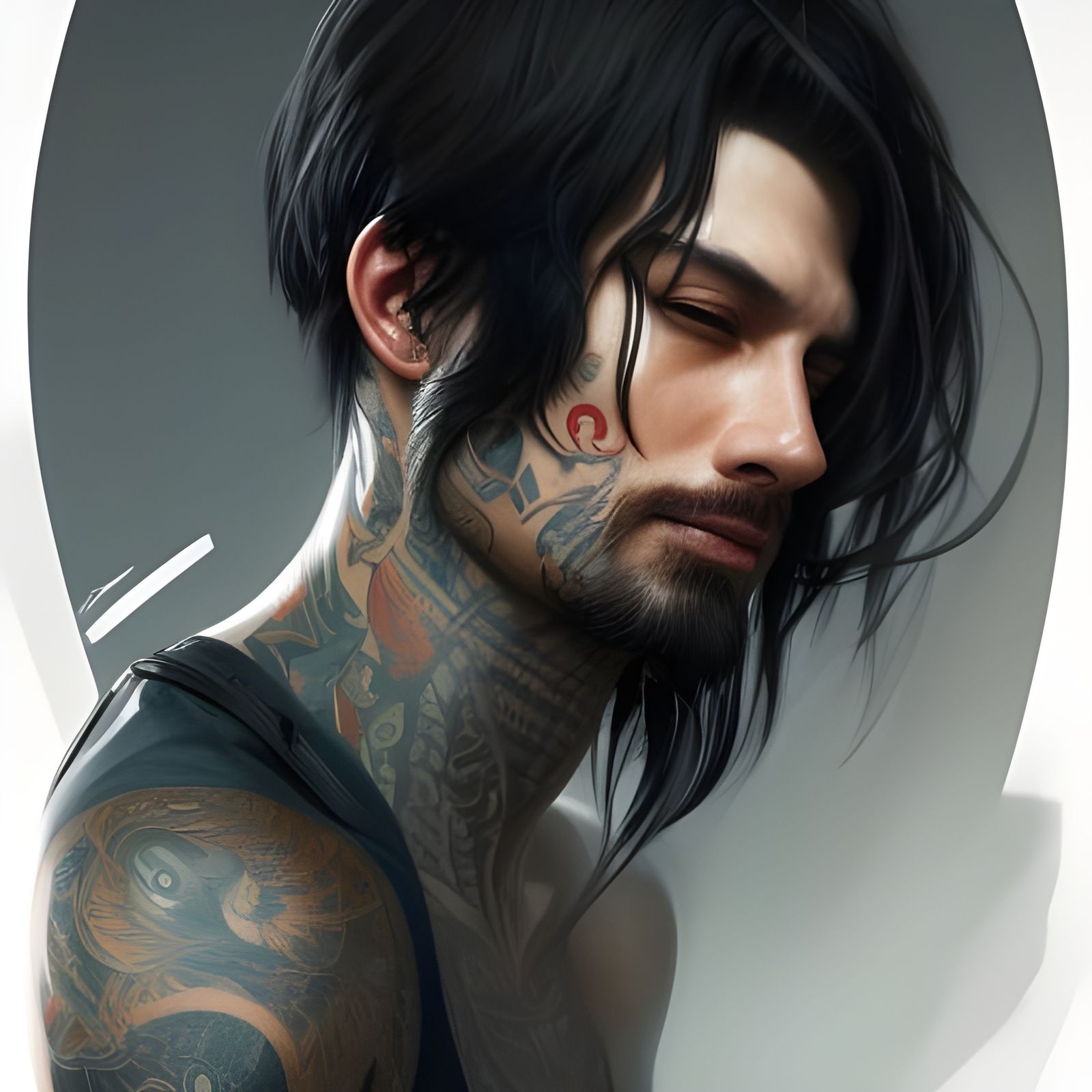Tattooed Man Portrait in Hyperdetailed Style