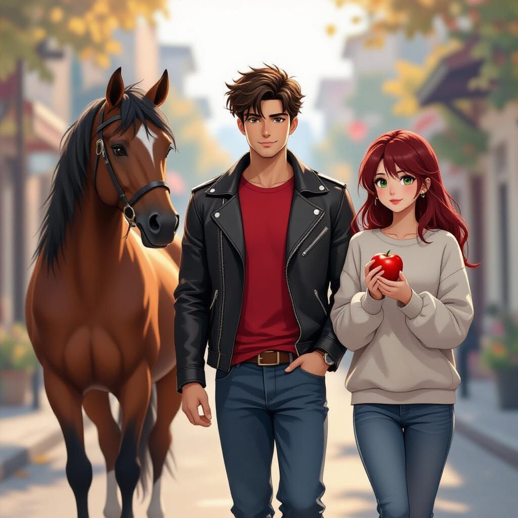 Anime Style Man With Horse Head Walks with Woman in Voronezh