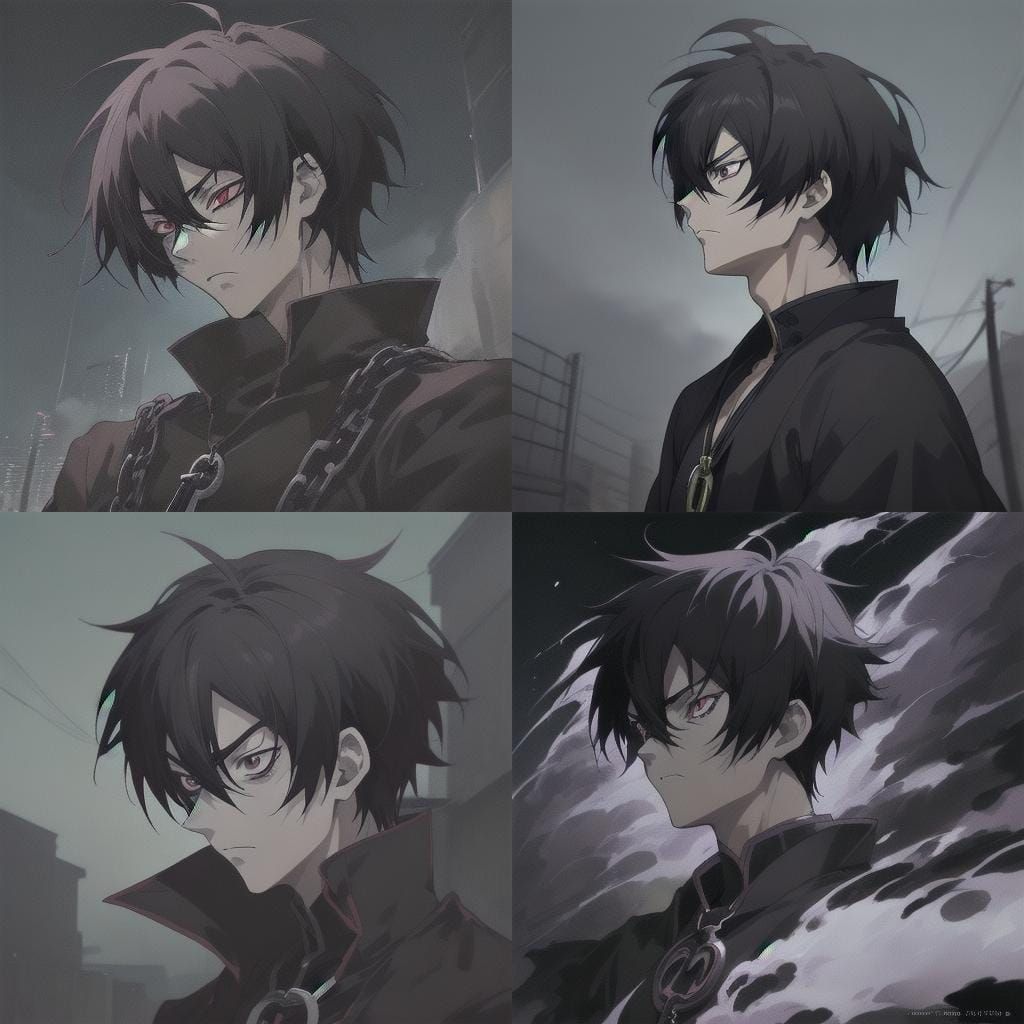 Intense Anime Character in Post-Apocalyptic Landscape