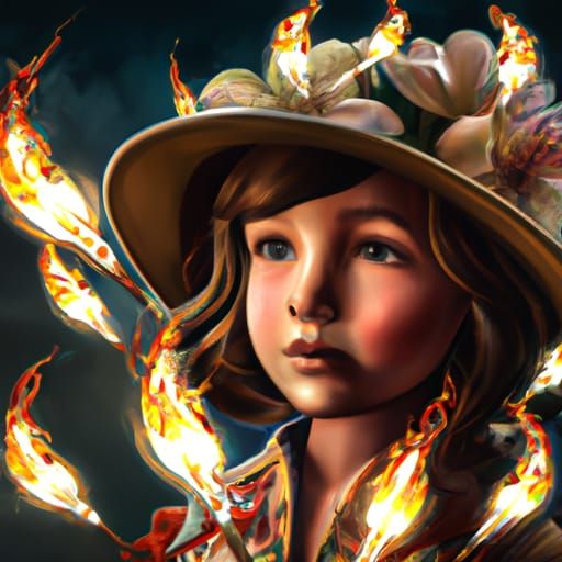 Girl with Burning Flowers: Hyperdetailed Portrait