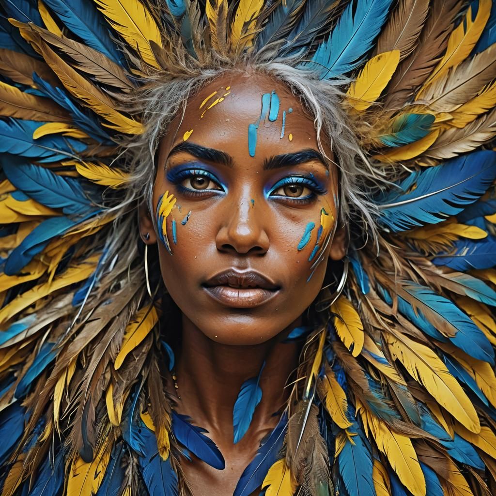 Abstract Expressionism: Woman with Feathers and Heterochroma...