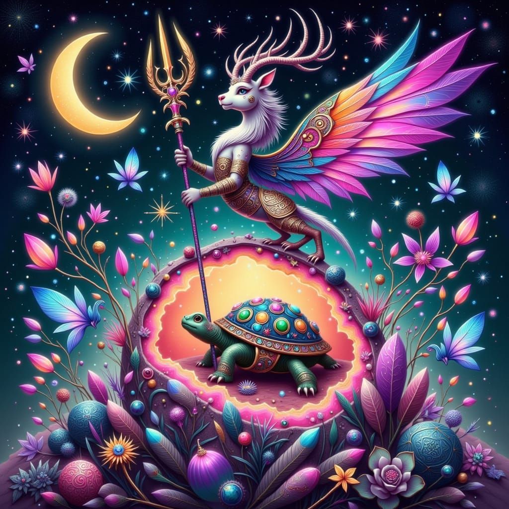 Majestic Ibex in Vibrant, Mystical Realm