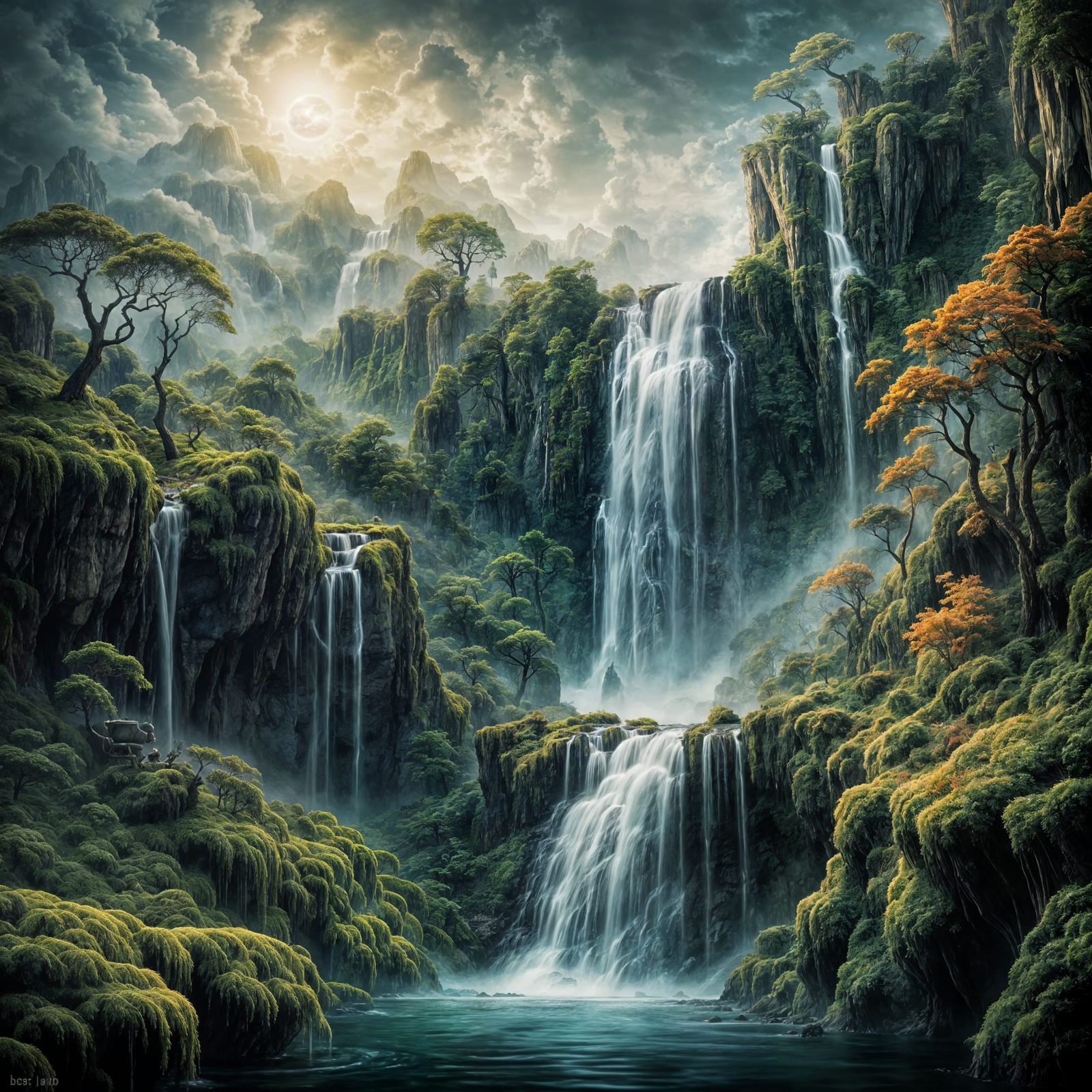 A Dreamlike Scene of a Waterfall Hanging on a Wall in Vivid ...