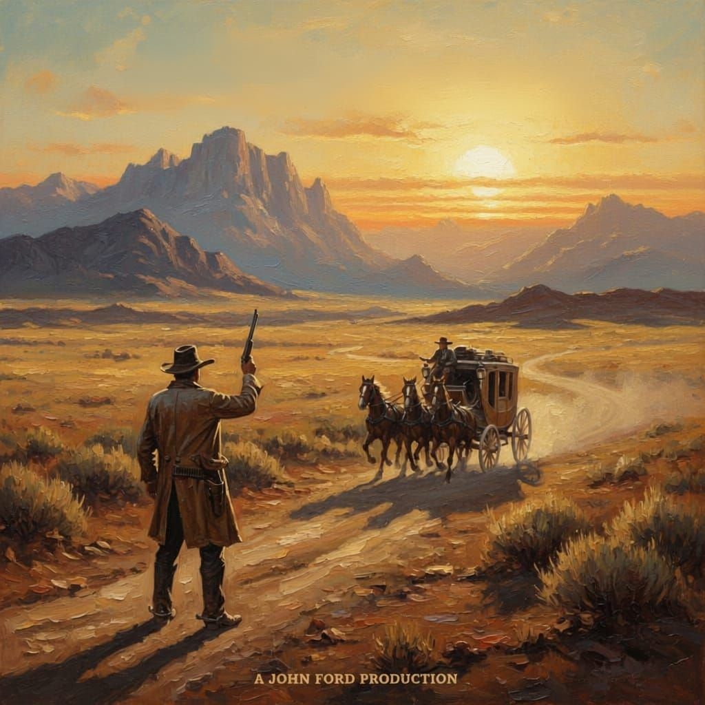 Western Cowboy Evening Scene Hyperdetailed Oil Painting