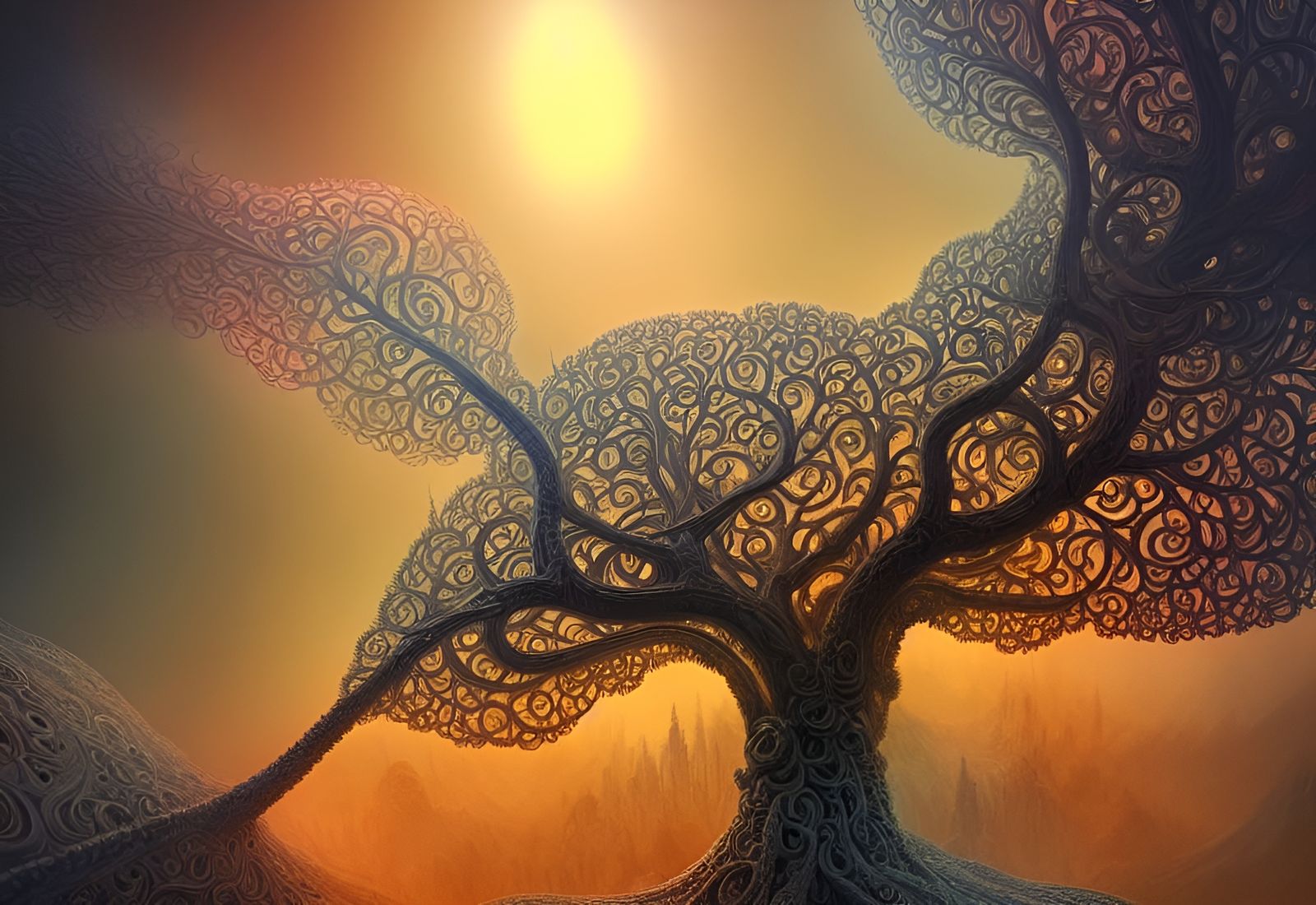 Psychedelic Fractal Tree of Life: Digital Art