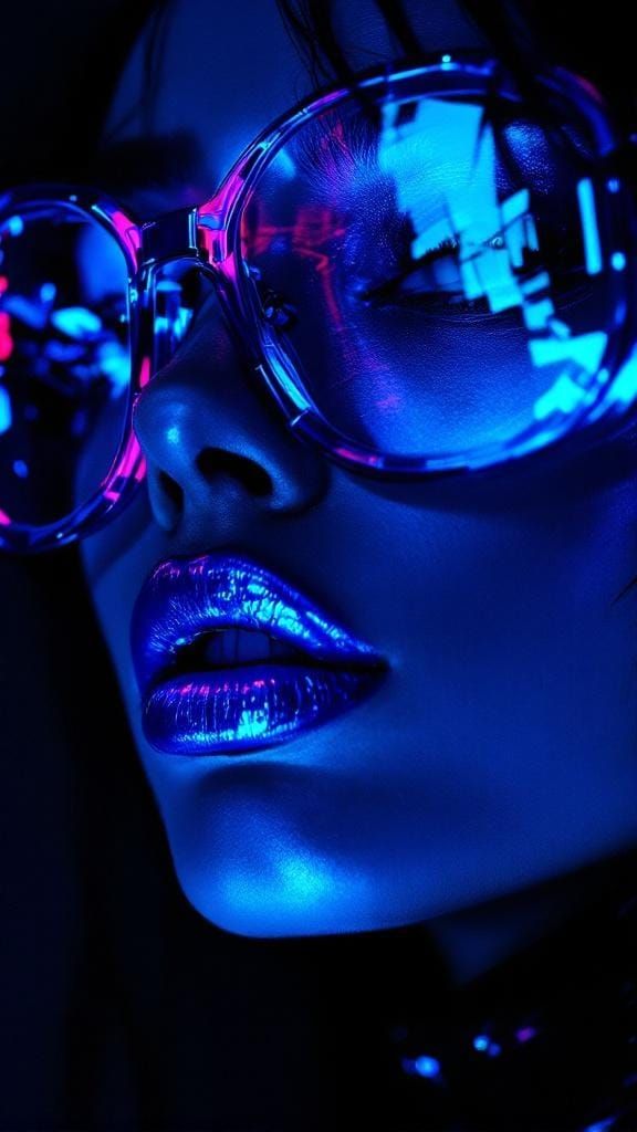 Cyberpunk Muse with Chrome Lips and Neon Reflections