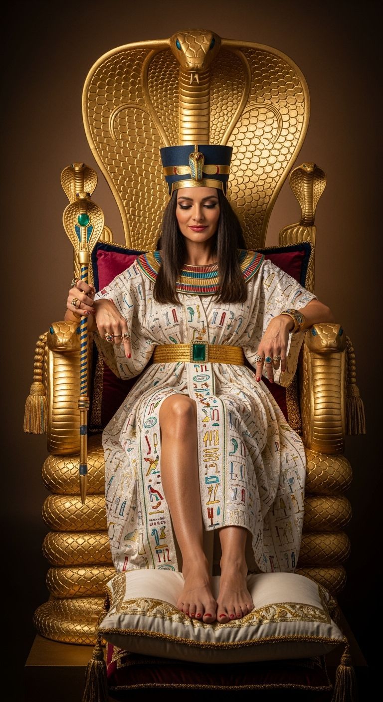 Elegant Egyptian Queen on Golden Cobra Throne
