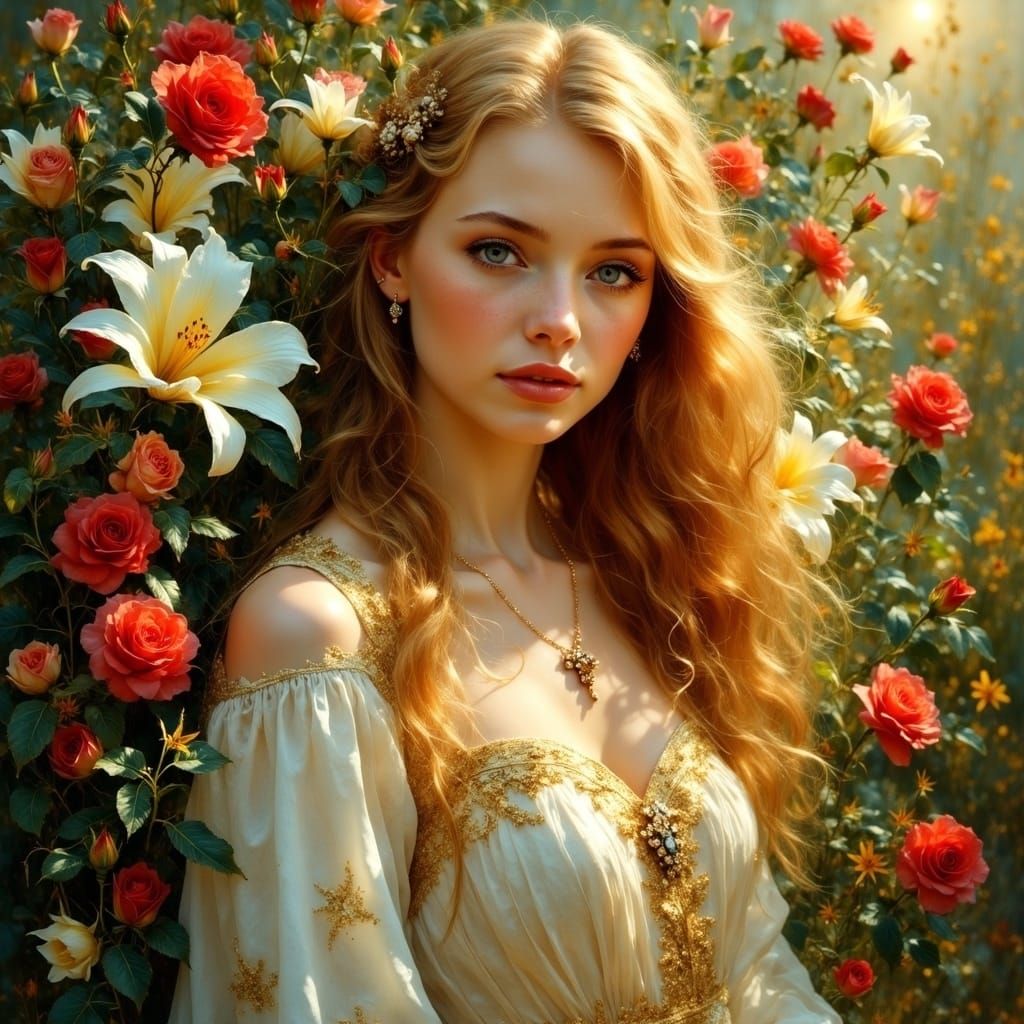 Ethereal Beauty in a Lush Garden, Inspired by Luis Royo
