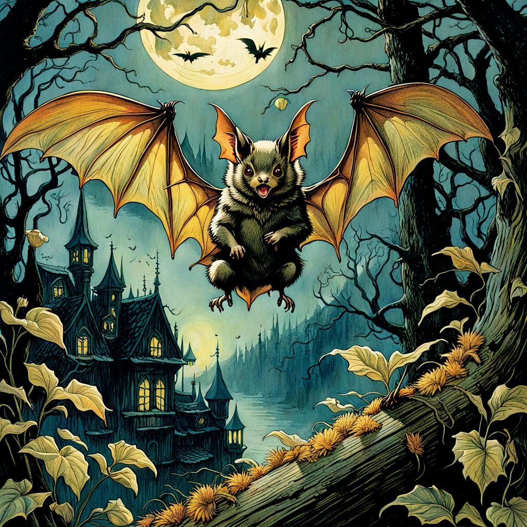 Big-Eared Bat in Children's Book Style