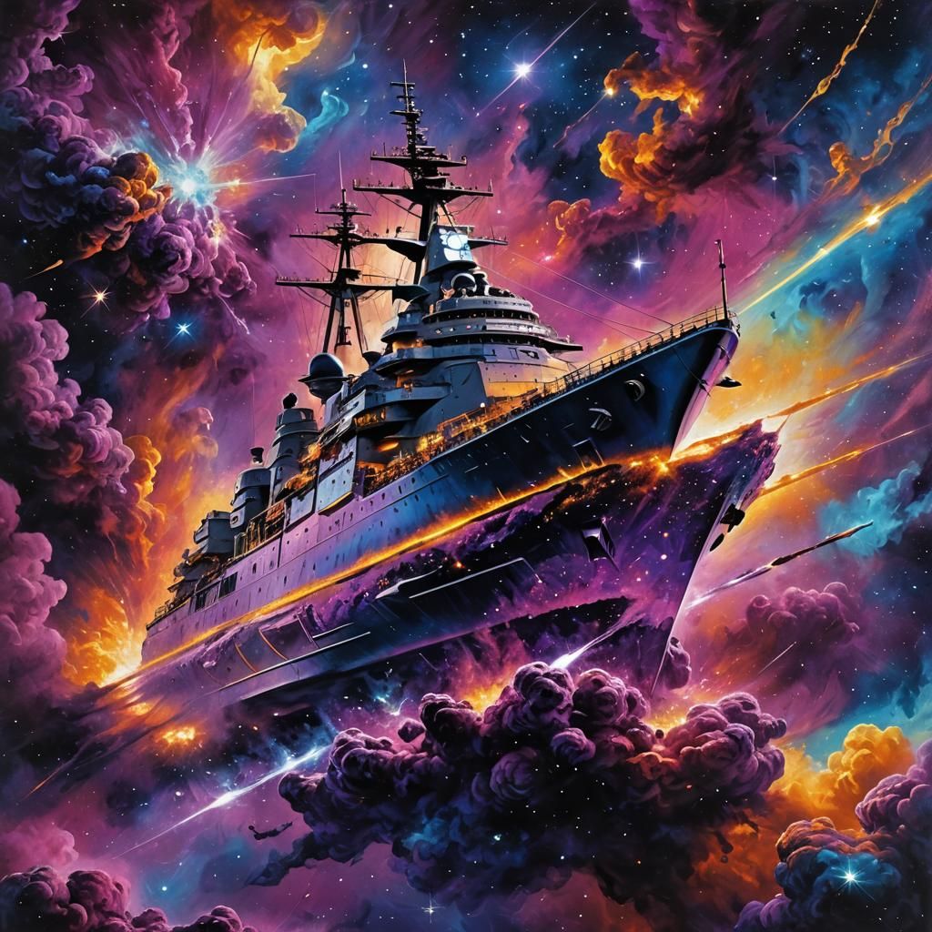 Destroyer Ship Soaring Through Vibrant Astral Plane