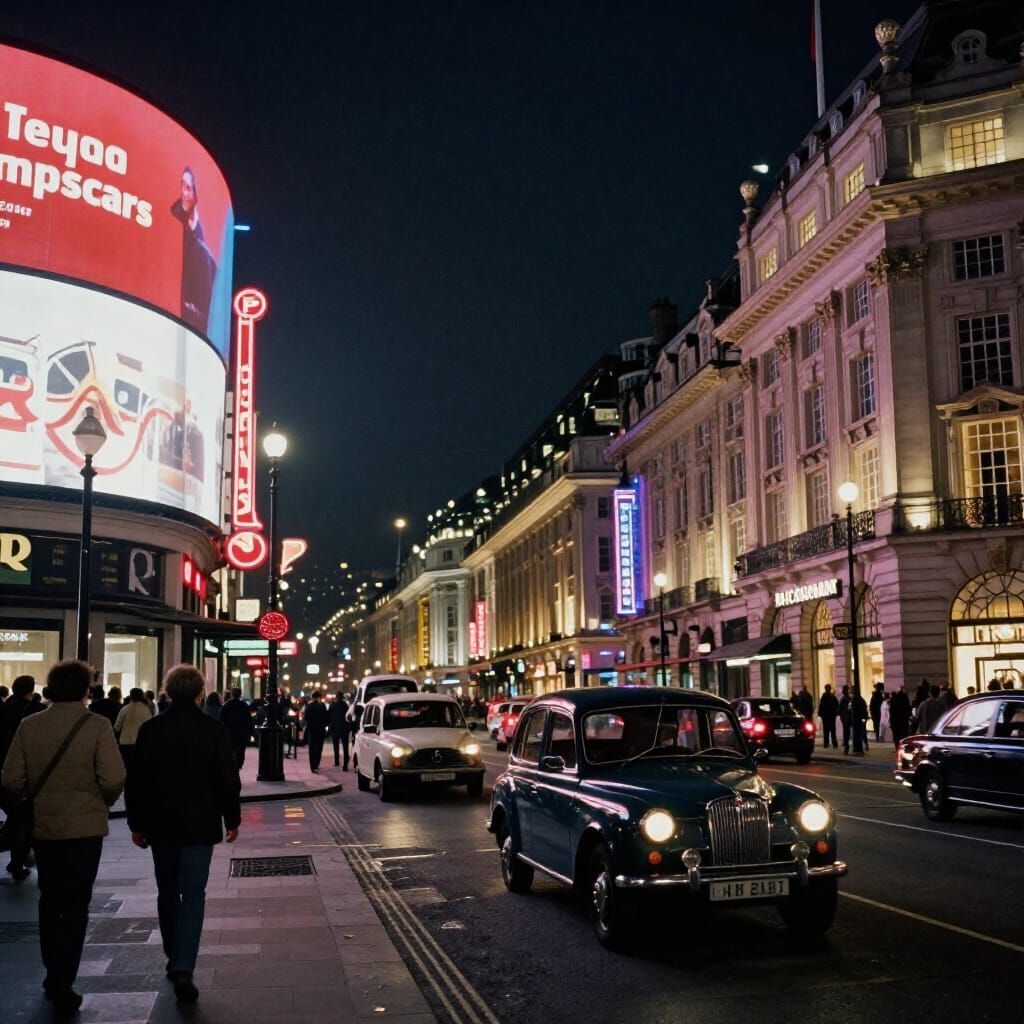 1980s Piccadilly Circus London at Night