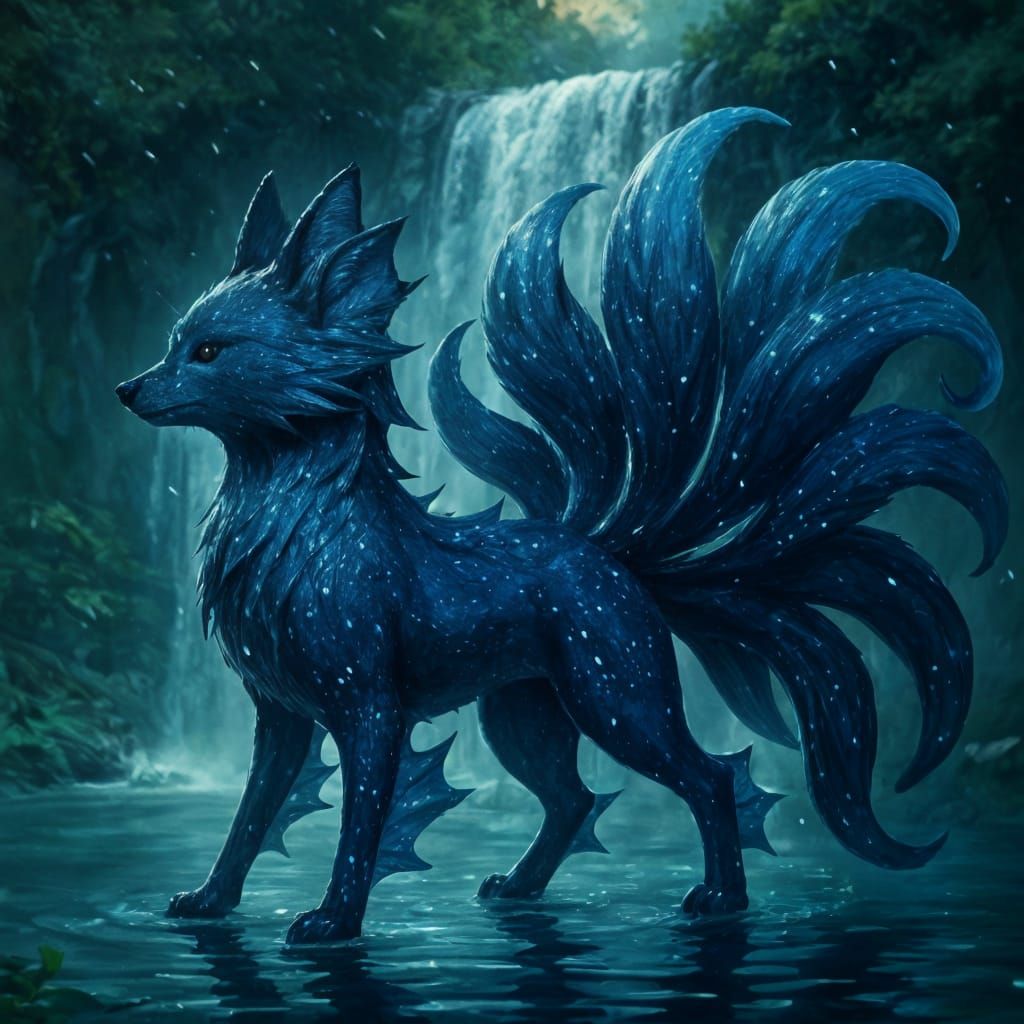 Magical Water Kitsune with Nine Tails